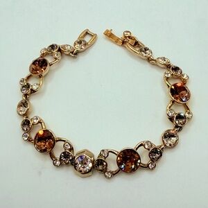 Givenchy Goldtone Champagne & Topaz Crystal Statement Bracelet 2000s 7.5 in